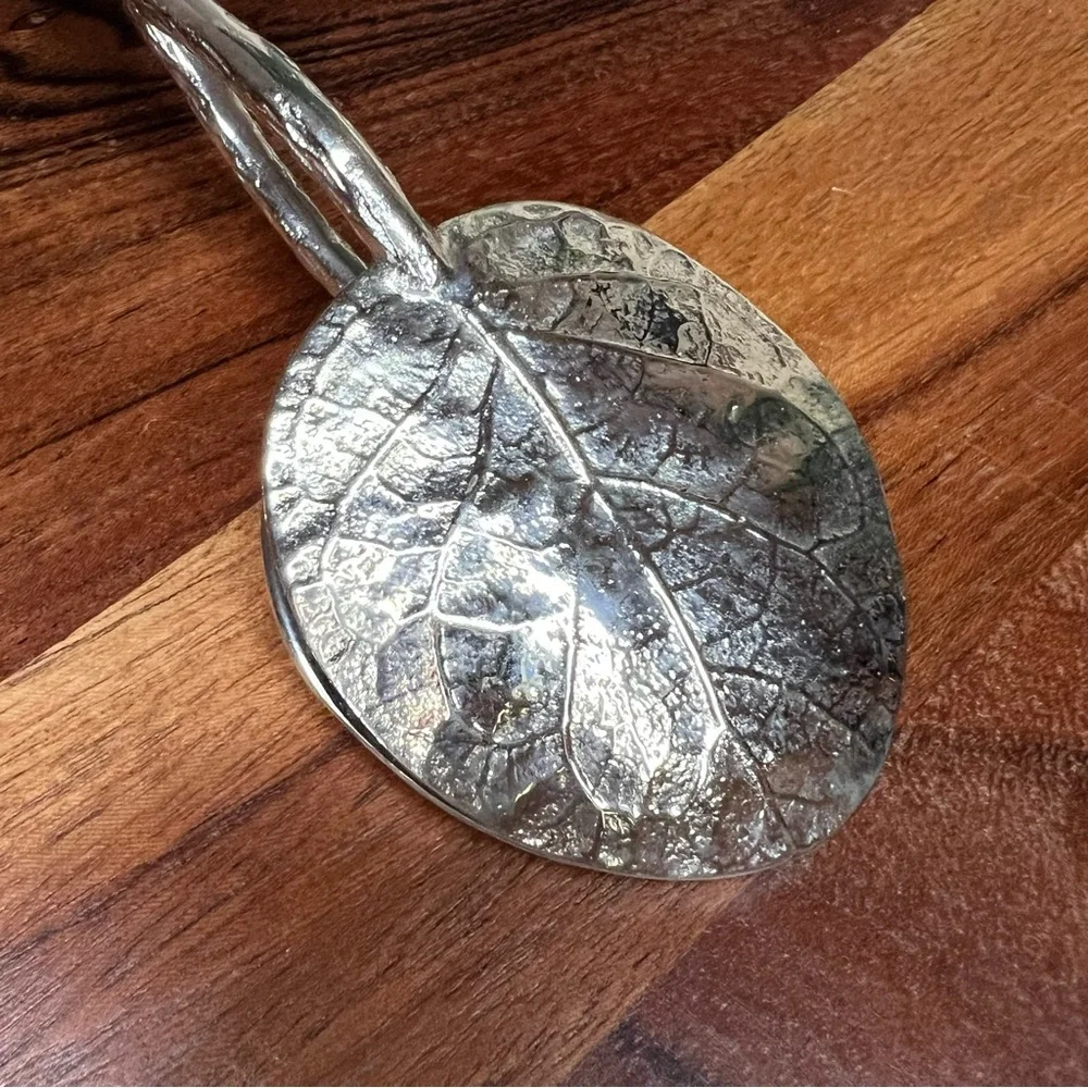Botanical Leaf & Twig Silver Metal Scissor Tongs